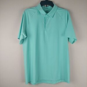 Lululemon Men’s Polo Shirt Aqua Blue Mesh Snap Front Logo Back Athletic M/L